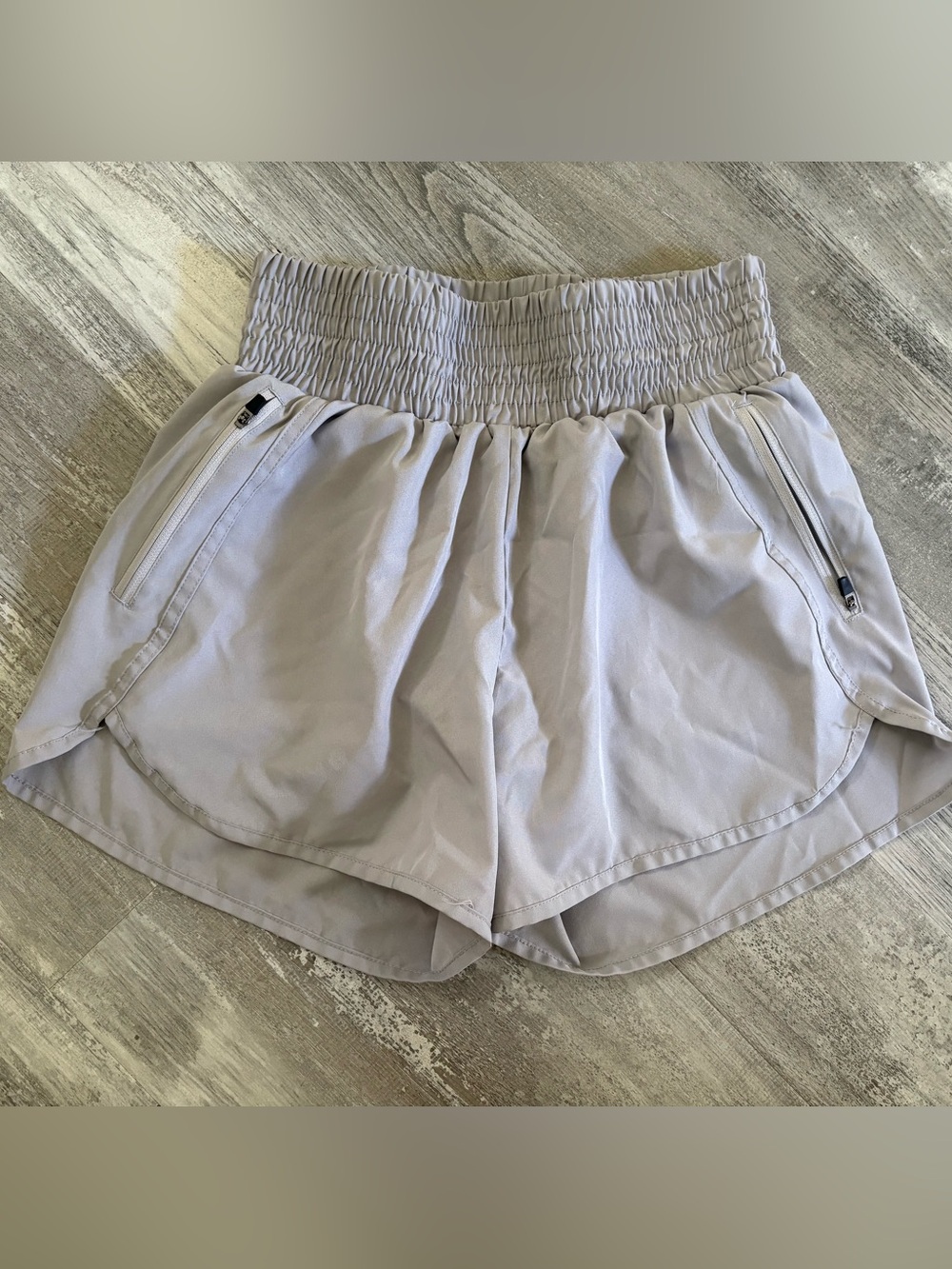 High-Waist Smocked Waist Women’s Shorts — Light Gray